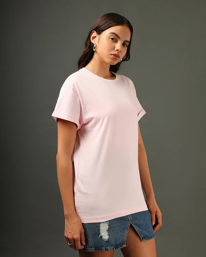 bewakoof Women's Pink Boyfriend T-shirt